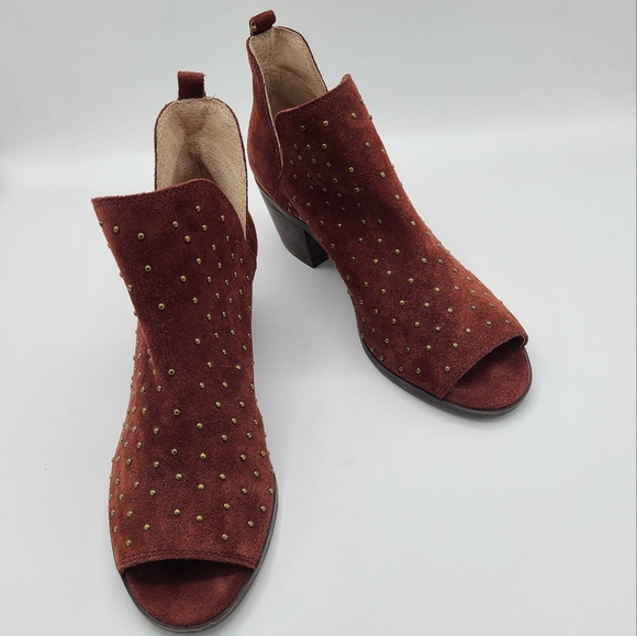 Lucky Brand Barlenna Suede Studded Peep Toe Ankle Bootie Boots - Picture 9 of 9
